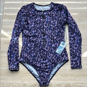 🆕 NWT Kyodan long sleeve rashguard & zipper Patterned One Piece Swimsuit size M